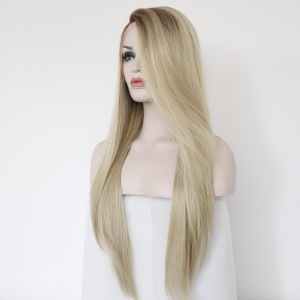 Wholesales straight hair blonde color synthetic hair lace front wigs for women 