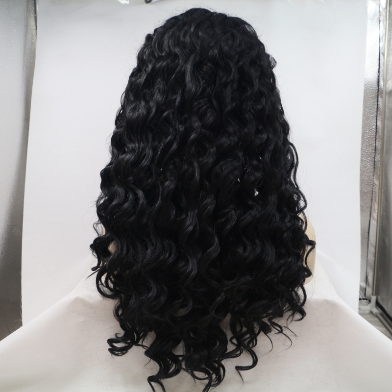 Wholesales black color deep wave synthetic hair wig lace front party wig 