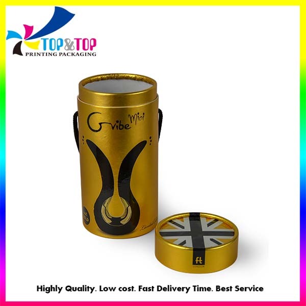 Custom Round Golden Rigid Paper Gift Box  with Handles