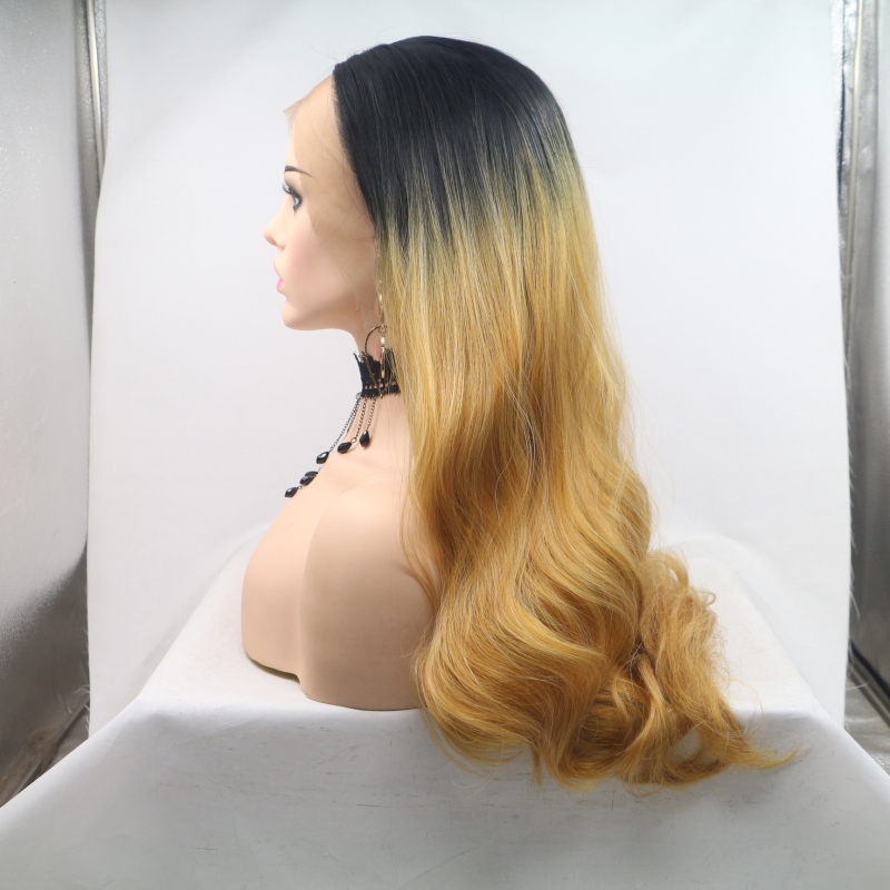 Long hair lace front blonde synthetic wig, factory directly sale blond lace front wig for women