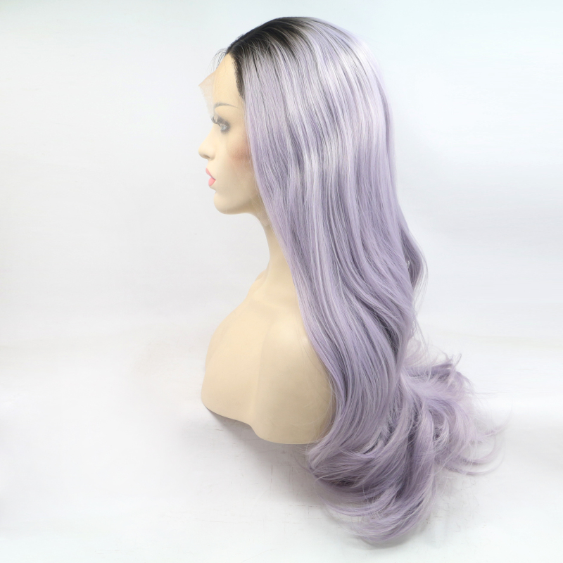 Wholesales purple color natural wave synthetic hair wigs handtied lace front wig for women