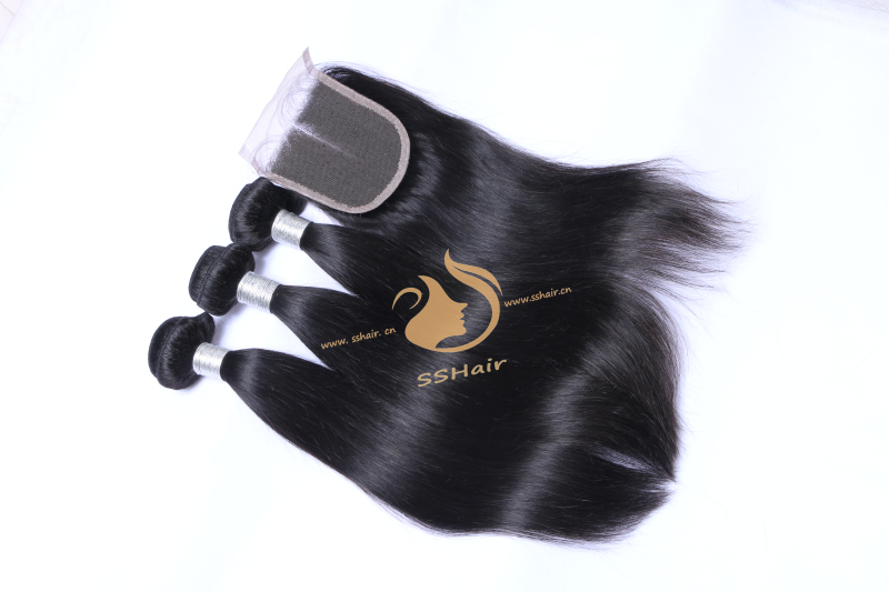 SSHair // Hair Weft*3+Lace Closure // Remy Human Hair // Natural Color // Straight