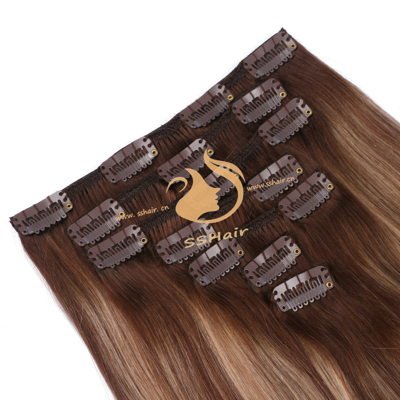 SSHair // Clip in Hair Extensions // Remy Human Hair // Balayage 4# 18# // Straight
