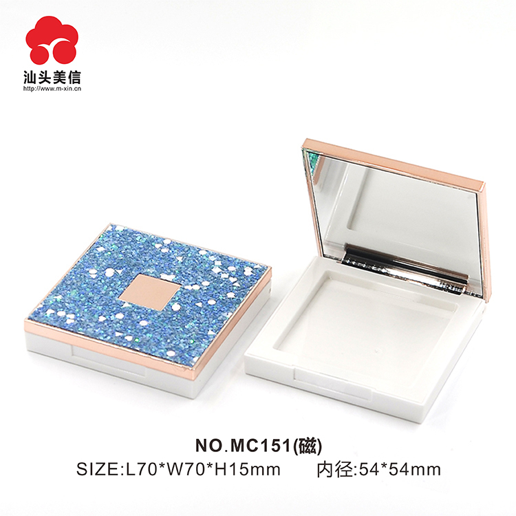 New fashion design square shape powder case with glisten cover /  make-up box