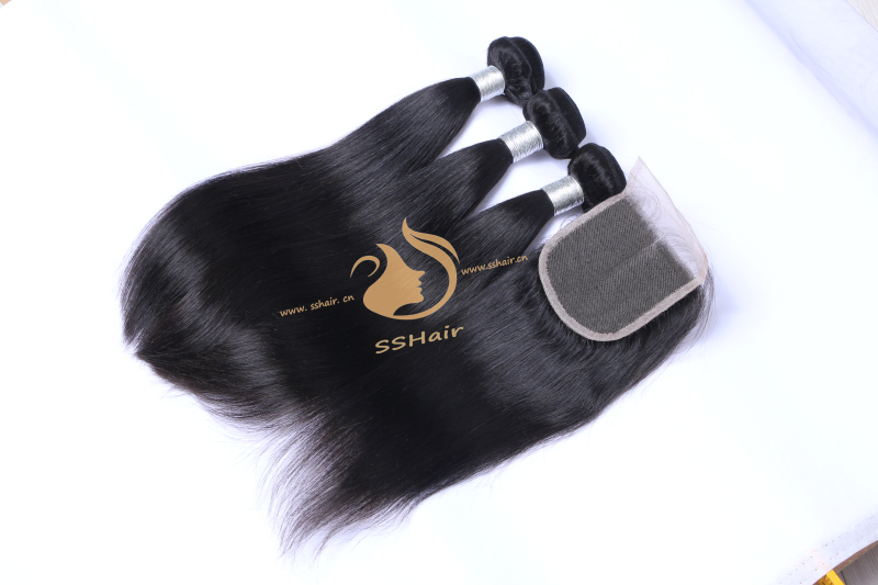 SSHair // Hair Weft*3+Lace Closure // Remy Human Hair // Natural Color // Straight