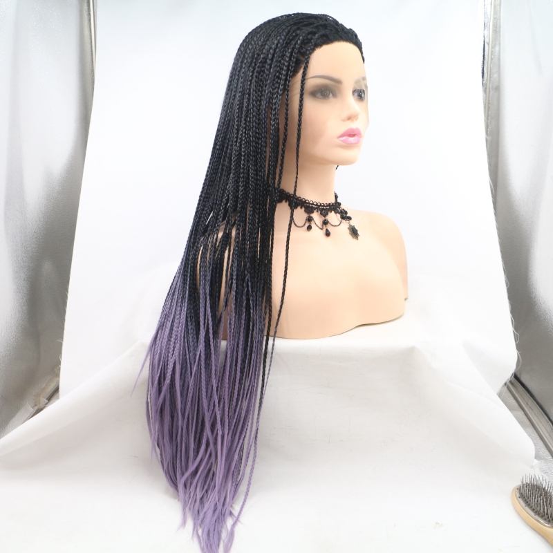 Wholesales braided hair synthetic hair wig purple color lace front wigs for women