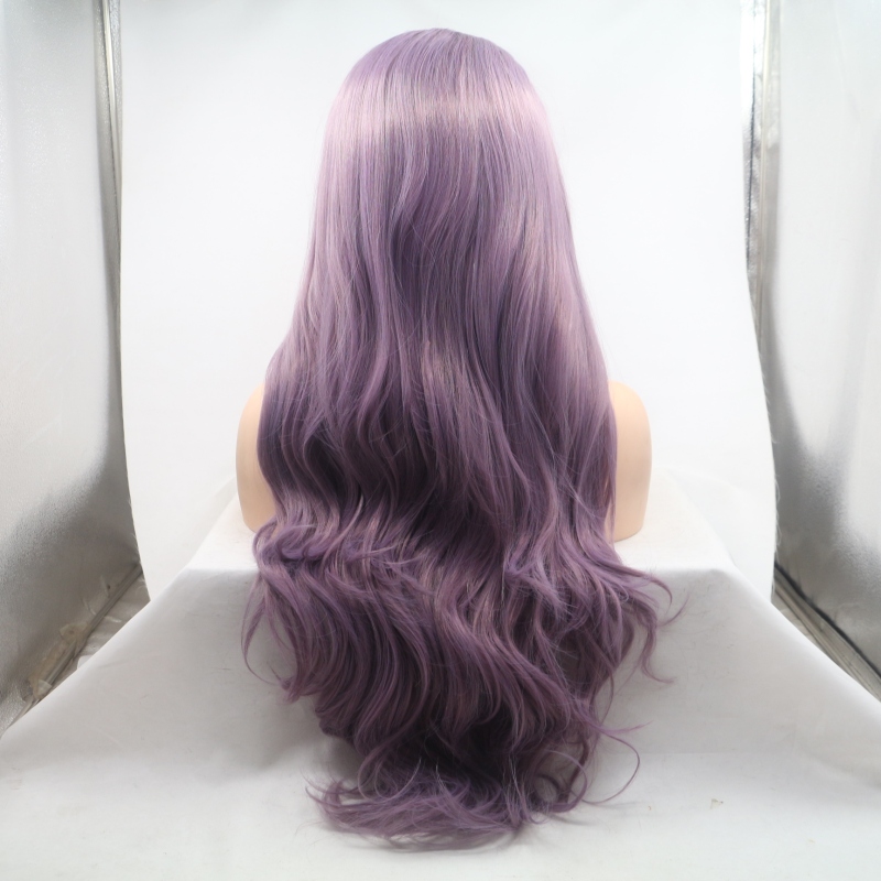 Wholesales natural wave synthetic hair wig purple color lace front wig for women 
