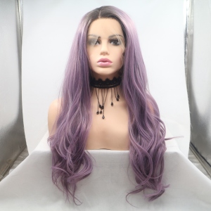 Wholesales natural wave synthetic hair wig purple color lace front wig for women 