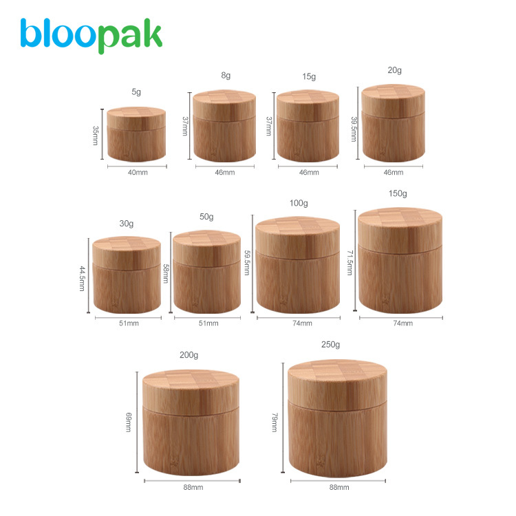 Eco-friendly cosmetic PP inner bamboo jars - 8 oz / 250ml PET plastic cosmetic jars 