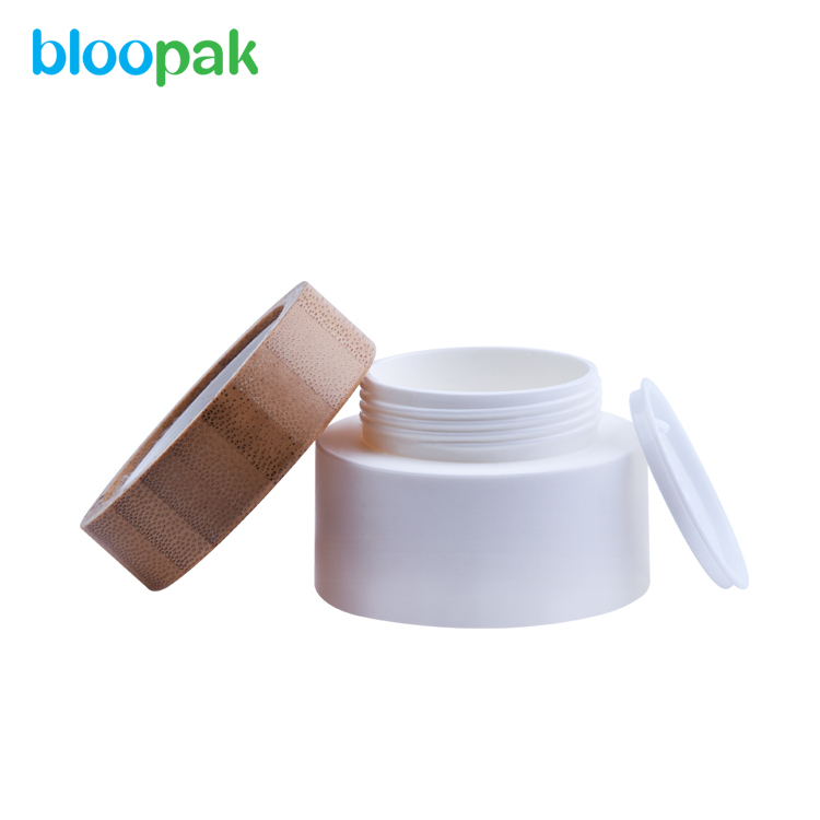 Hot Sale Eco Friendly Bamboo Lid Glass Cosmetic Jars- 8 oz / 250ml PET plastic cosmetic jars 