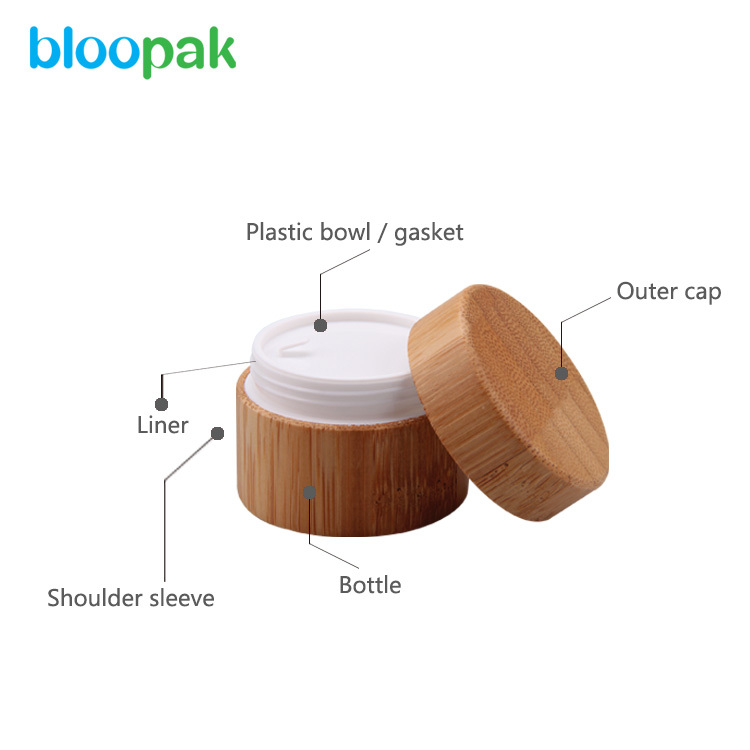 Eco-friendly cosmetic PP inner bamboo jars - 8 oz / 250ml PET plastic cosmetic jars 