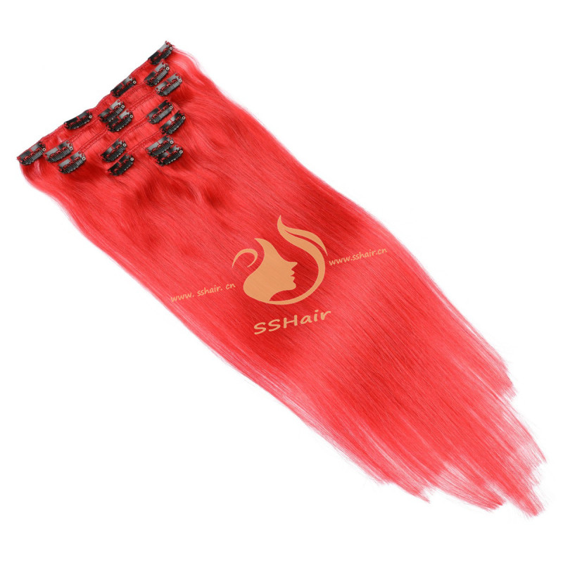 SSHair // Clip in Hair Extensions // Remy Human Hair // RED // Straight