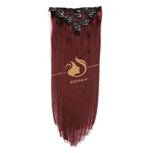 SSHair // Clip in Hair Extensions // Remy Human Hair // 99J# // Straight