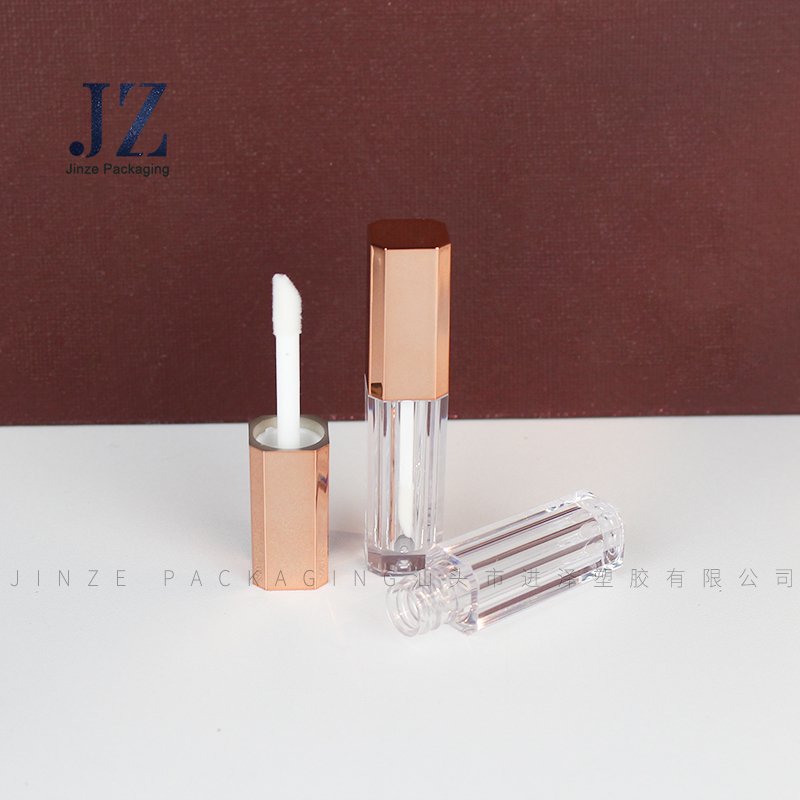 Jinze special design square lip gloss container rose gold lid transparent bottle 1ml mini tube 