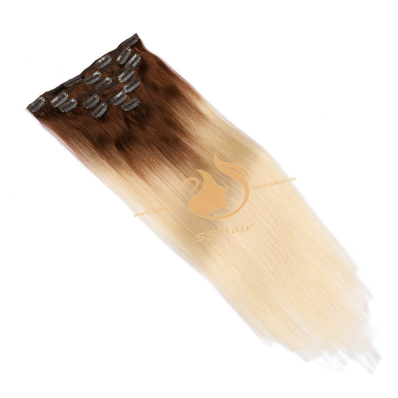 SSHair // Clip in Hair Extensions // Remy Human Hair // 6# T 613# // Straight