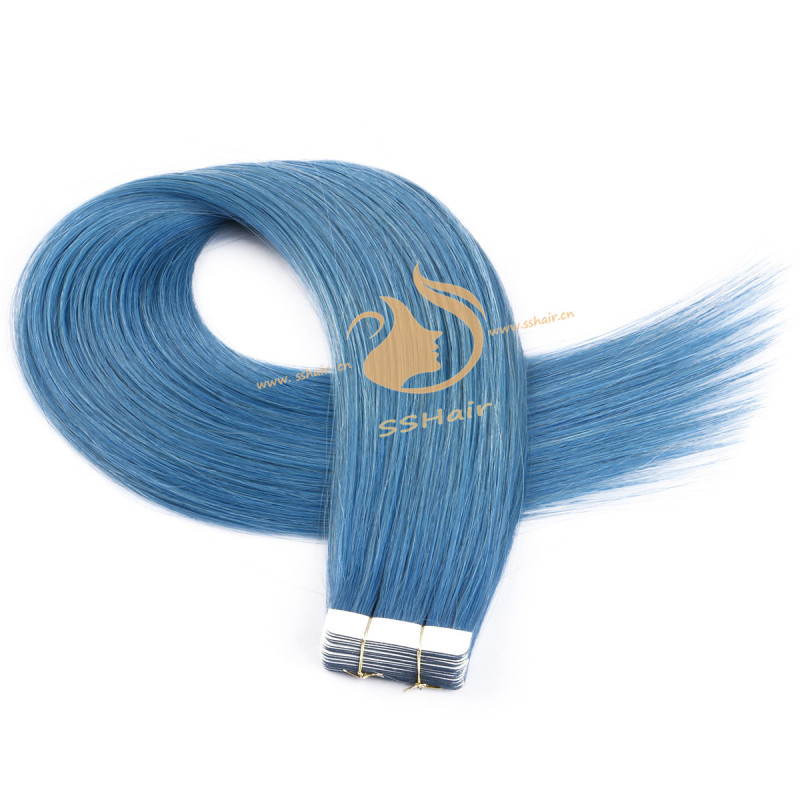 SSHair // Tape in Hair Extensions // Remy Human Hair // BLUE // Straight