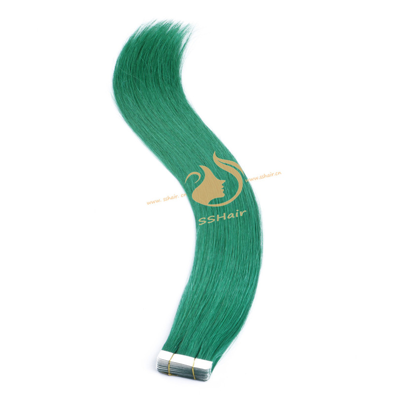 SSHair // Tape in Hair Extensions // Remy Human Hair // Green# // Straight