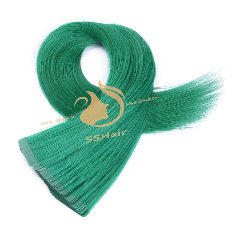 SSHair // Tape in Hair Extensions // Remy Human Hair // Green# // Straight