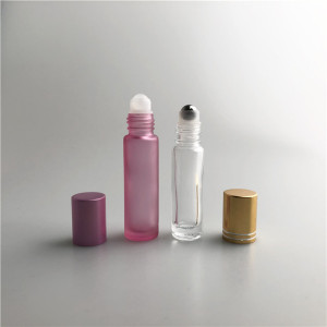 10 ml  Clear  and pink glass bottle with steel/ plastic ball 