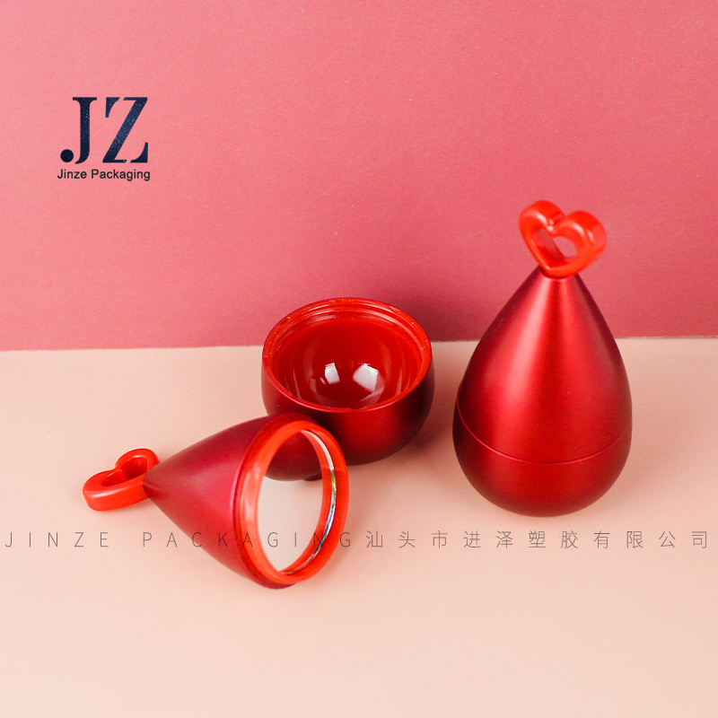 jinze red drop shape lip balm container lip cream jar with heart shape brush and mirror