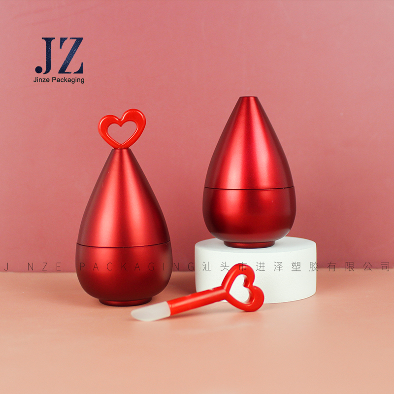 jinze red drop shape lip balm container lip cream jar with heart shape brush and mirror