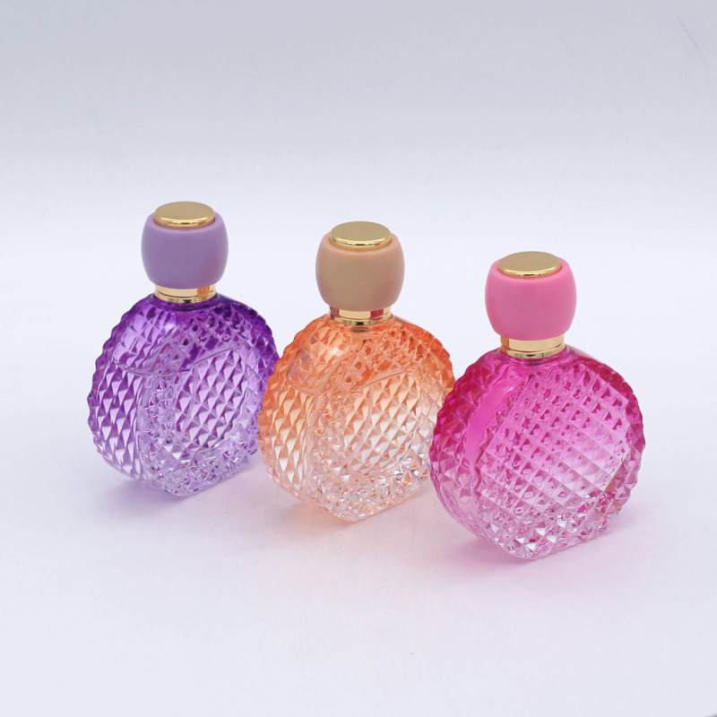 design gradual coating purple color round 100ml clear perfume spray bottle glass