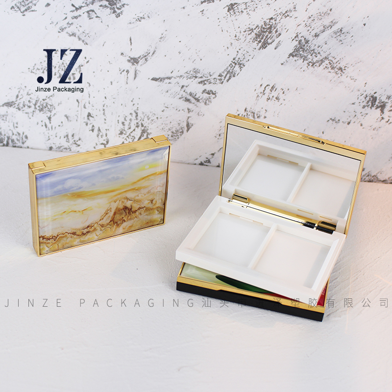 jinze magnetic gold square 3D print patch empty compact powder case blusher container with mirror