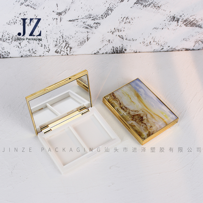 jinze magnetic gold square 3D print patch empty compact powder case blusher container with mirror