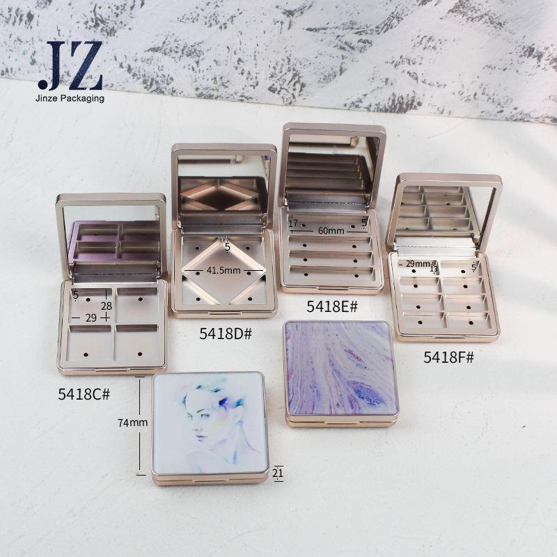 jinze magnetic square custom design 3D print slice top 5 kinds of inner eyeshadow case compact power container