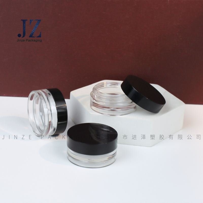 Jinze classical plastic black lid transparent round single eyeshadow case lip balm jar
