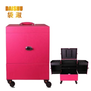 China Professional Makeup Accessories Collection Travel Case Nail Polish Storage Compartment Case With Wheels and Trolley Design 