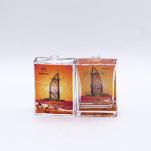 customized hot transfer printing luxury empty perfume 100ml square glass bottles