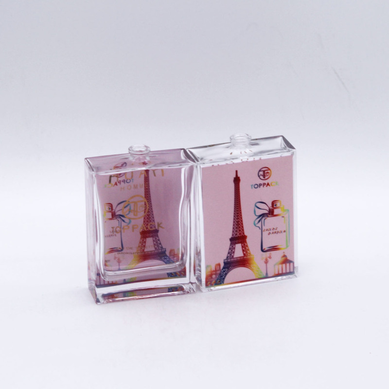 customized hot transfer printing luxury empty perfume 100ml square glass bottles