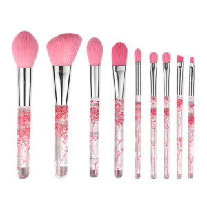Hot Sale 9 Pcs Natural Transparent Pink Kit Professional Makeup Brush Sets