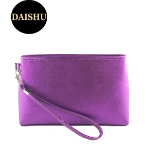 Ladies Elegant Purple PU Clutch Bag Women Wristlet Handle Wallet Purse Bag With No Logo 