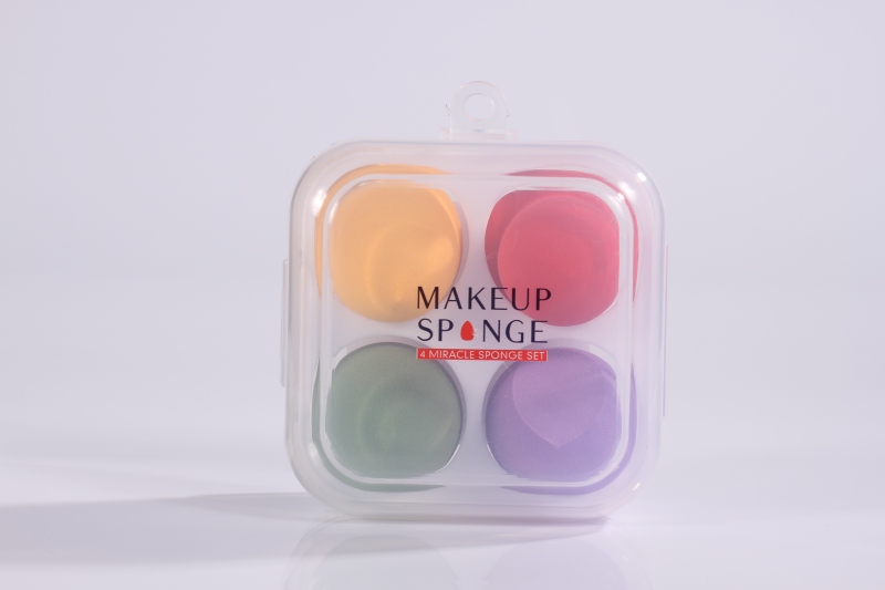 Hot Sale Plastic container Curved Shape Non Latex Beauty Makeup Sponge Cosmetic Puff 