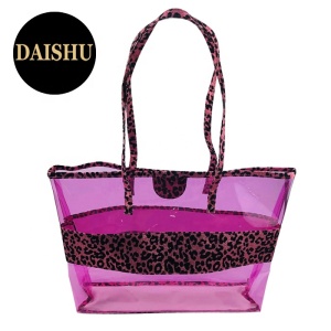 2020 Lady Summer Vacation Leopard PU Beach Bags Clear PVC Shopping Bag With Crossbody Long Handles