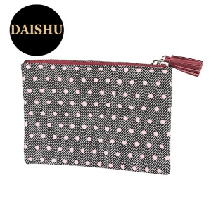 Custom Full Printed Clutch Bag Ladies Small Makeup Pouch With A Beautiful Leather Tassel Puller 