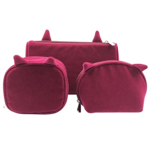 Best Selling Very Soft Velvet Fabric Ladies Wallet Bag Shell Cosmetic Makeup Pouch With Lovely Cute Cat Ears Design 