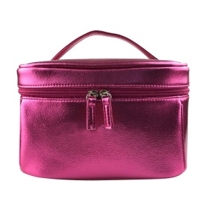 Ladies Charming Fuchsia Color Makeup Beauty Bag Double Zips Nail File Gift Box With Big Space Capacity 