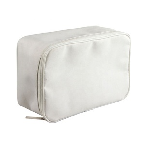 Pearl White Micro Fabric Travel Make Up Bag Printed Logo Square Shape Cosmetics Beauty Bag Box 