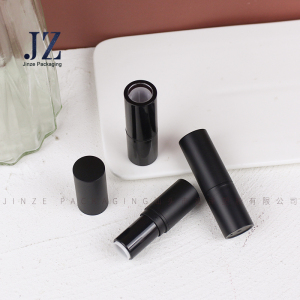 Jinze round shape matter black two size lip balm tube transparent top lipstick tube