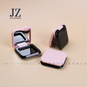 Jinze mini square matte pink lid injection black bottom eyeshadhow case highlight palette container with mirror
