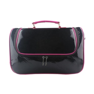 Hot Sale Mirror Black PU Leather Cosmetic Bag Large Capacity Make Up Organizer Toiletry Bag for Business Travel 