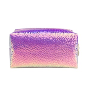 Custom Trendy Hologram Toiletry Bag Rainbow Makeup Beauty Pouch Bag With Cute Round Shape Zipper 