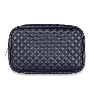 Hot Sale Classic Quilting Style Pouch Square Shape Leather Quilted Beauty Bag With Dual Zips 