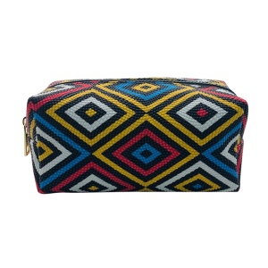 Queenly African Colorful Leather Zipper Pouch Small Diamond Pattern Makeup Kit Storage Bag Private Label Makeup Bags 