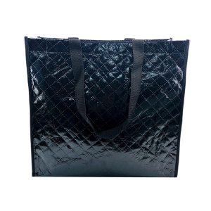 Custom Leather Logo Black Shopping Bag Quilted Design Nonwoven Fabric Bag Reusable Shopping Bags 