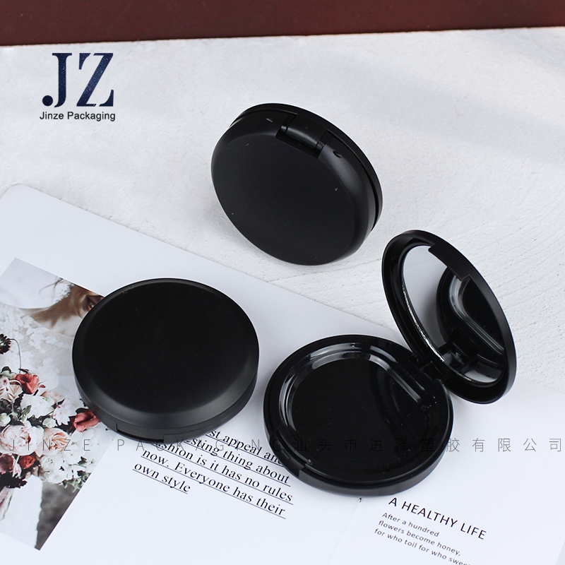 Jinze matte black custom color concealer powder make up case with mirror