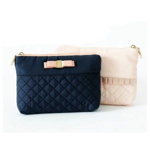 Women Elegant Rhombus Design Toiletry Bag Rhombus Quilted Cosmetic Make Up Bag Pouch With Bow Knot 